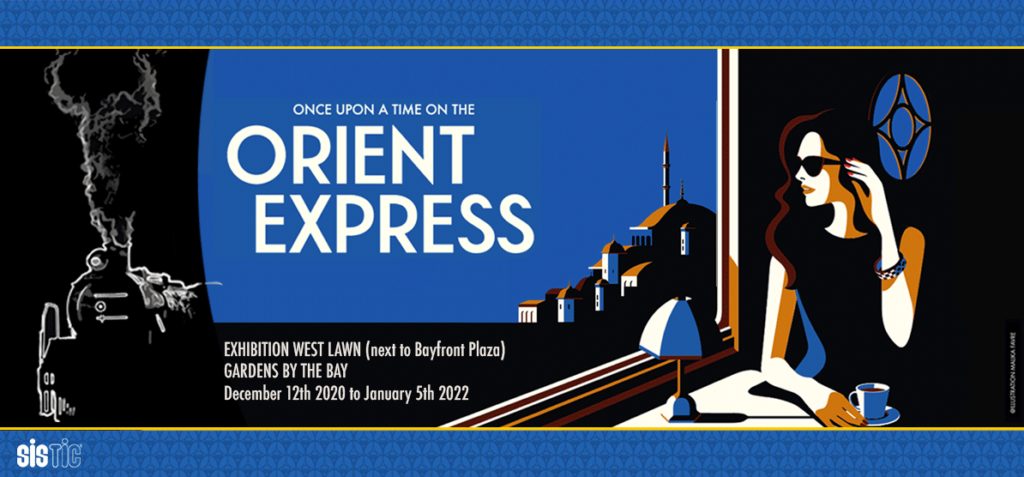 Affiche de l'exposition "Once upon a time on the Orient Express", mettant à l'honneur l'histoire légendaire et le glamour du célèbre train de luxe.